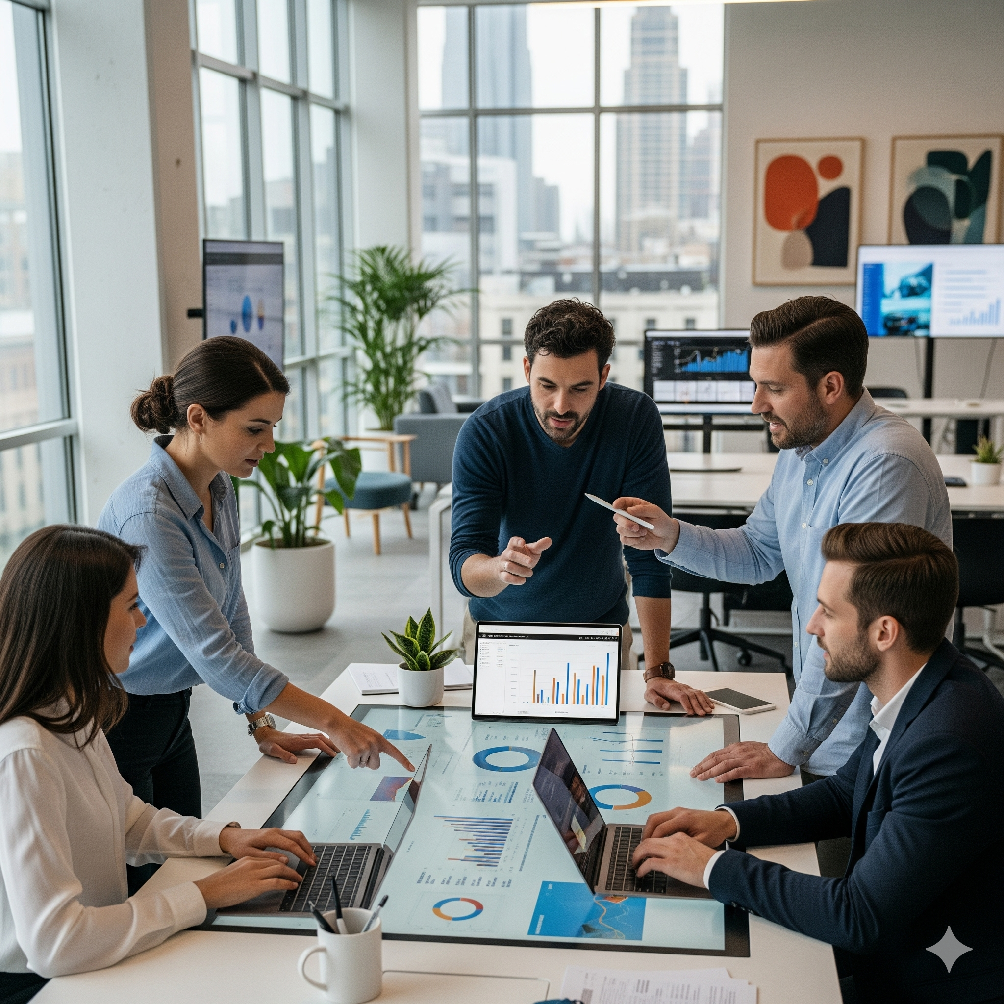 [Imagem de Pessoas colaborando em um ambiente de trabalho digital moderno]